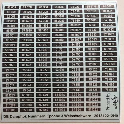 Dampflok nummern epoche 3 - db,