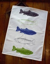 Kracht Geschirr-Trocken-Küchentuch Frottiertuch "Forelle" Fisch Meer Wasser