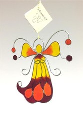 Suncatcher "Schutzengel" gelb lila orange mit Schutzbrief Mobile ca. 13 x 20 cm