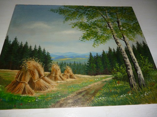 Altes ölbild auf holzplatte - Ölbild,