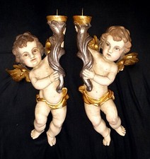 2 Engel / Putten groß, Handarbeit, antik bemalt / vergoldet, je ca. 46 x 26 cm