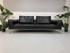COR Mell Lounge Designer Sofa Couch Schwarz Leder + Kissen 3 Sitzer Chromgestell