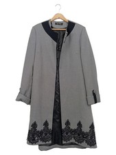 Alvina Damen Klassischer Mantel Gr. 42 Schwarz Punkte Stickerei Elegant