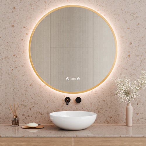 Led badspiegel rund gold mit - led,