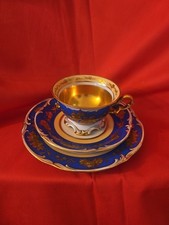 Roloff Porzellan-Trio – Kobalt & Pastose Gold-Handmalerei –  Museumsqualität​