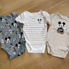 C&A 3 x Body Gr. 74 Disney Mickey Mouse Body Bodie Kurzarmbody Beige Weiß Blau