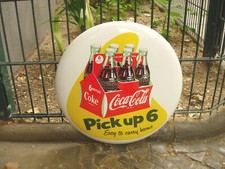 Altes Emailschild Coca-Cola Pick up 6 White Button 16 Zoll/Inch Sprite Kult rar!