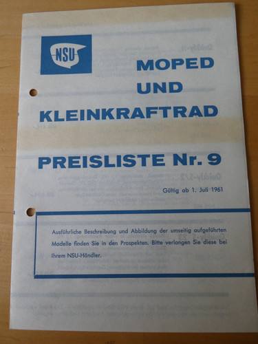 Original nsu preisliste 1961 - nsu,