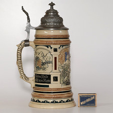 Alter antiker Bierkrug Post Zinndeckel A.J. Thewalt Relief 1L Prunkkrug 76