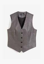 Weste und mit Knopfleiste mit Glanzdruck Gr. 38 Anthrazit Damen Kurz-Jacke Neu*