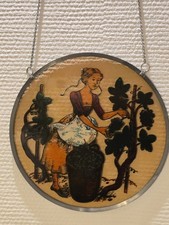 Zinnschild Glasmalerei D: 25 CM Vintage Metallschild Frau Bei Traubenlese Deko