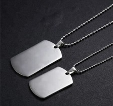 2 Halsketten Edelstahl Partner Selbst Gravur Dog Tag Silber Modeschmuck 