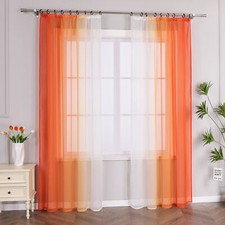 2er Pack Gardinen Farbverlauf Voile Kräuselband/ Ösen Vorhänge Stores Dekoschal