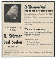 24/180 WERBUNG AUS EINER ZEITSCHRIFT MOTORTROCKENHAUBEN 1949 BAD SODEN FRISEUR