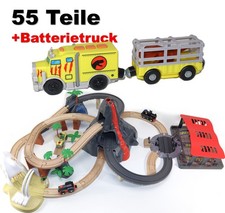 Holz Eisenbahn Set Vulkan mit Dino Truck Batterie Zug Schienen Zubehör Kinder