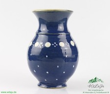Kohren Keramik Vase Blumenvase blau weiß gepunktet Bauernhaus Landhausstil