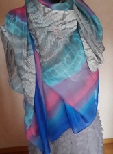 Mode aus ITALIEN?? Wunderschöner Leichter Farbenfroher L Schal REGENBOGEN Poly