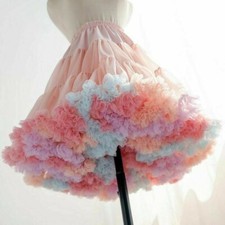 Damen Mädchen Regenbogen Petticoat Crinoline Tutu Rock Süß Lolita Unterrock