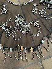 Schulter Tuch Hüfttuch schwarz Silberf Perlen Schal Flamenco Stil Dreieckstuch