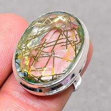 Facettierter goldener Rutil ovale Form Edelstein Mode ethnisch verstellbar Sc...