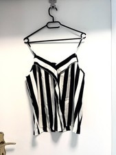 Sexy Damen Trägertop Schwarz Weiß Gestreift V-Ausschnitt Verstellbare Träger Gr.