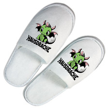 Unisex Hausschuhe Pantoffeln Frottee Slippers Gr 38-43 bedruckt Hausdrache