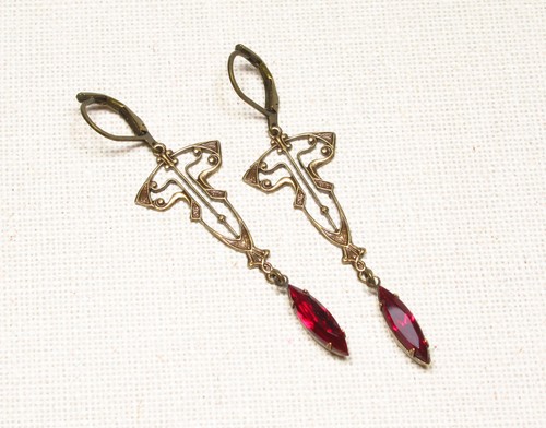 Ohrringe jugendstil rot - ohrringe,