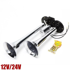 12V/24V Fanfare Druckluft 2-Klang Horn Hupe Nebelhorn Chrom Lufthorn für Auto DE