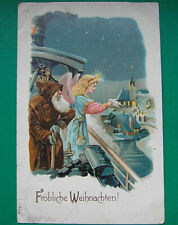 AK Präge Weihnachtskarte Engel mit Knecht Ruprecht gelaufen 1906