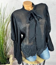 NEU CHIC halbtransparente Schluppen BLUSE Ballonärmel Italy SCHWARZ 36 38 40