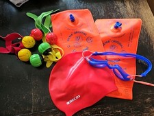 Set: BEMA Schwimmflügel Size 1, 6 Tauchbälle intex beco Badekappe, Schwimmbrille