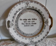 Alte  Porzellan Teller Spruch zu  Silber Hochzeit  mit Hänkel um 1910