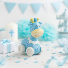 Dekofigur Giraffe Baby Junge blau ca. 4 cm Polyresin Babyparty Taufgeschenk