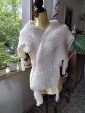 Stola ,Schal ,Drachenschwanz ,Handarbeit ,creme ,Angora/Alpaca 