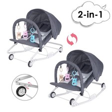 2 in 1 Babywippe Schaukelwippe Babyschaukel Spielbogen Babywiege mit Rollen