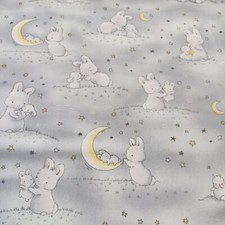 Baumwollstoff Mond Hase grau ab 0,5m amerikanische BW Patchworkstoff Gute Nacht