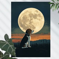 Beagle Hund bei Vollmond