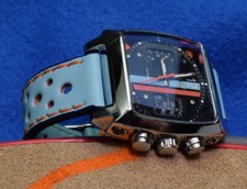 UHRENARMBAND 24 - 20 MM BLAU ECHT LEDER JEREZ LE MANS GULF BLUE MA RACING STRAP