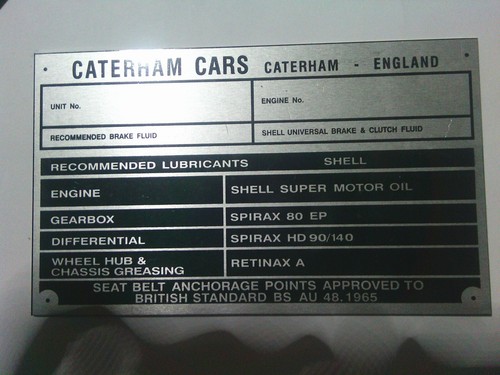 Typenschild caterham cars tag - typenschild,