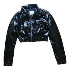 Schwarze Vinyl-Jacke cropped