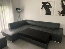Couch Sofa Ecksofa Echt Leder Hocker ausziebar Bett Bettkasten Schlaffunktion
