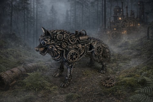 Steampunk wolf figur - wolf, –