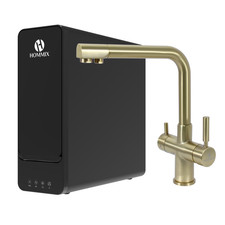 Hydro-1K Unterspüle tankloses RO-System mit Hommix Berta gebürstetes Messing 3-Wege Wasserhahn