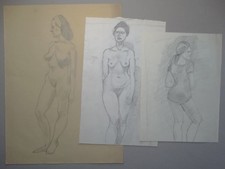 Weibliche Akte - Frauen stehend Körperstudien - 3 Bleistiftzeichnungen - 1960