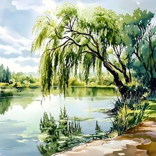 Deko Bild Trauerweide See