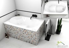 Badewanne Wanne Rechteck Acrylwanne Sitzbadewanne mit Sitz 130x75 Füße Siphon