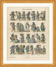 Affen- und Hundekomödie Musik Harlekin Münchener Bilderbogen 135  Gerahmt