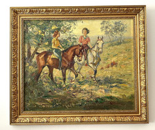 Eugen Warun-Sekret Pferd Pferde Reiter Reiterin Ölgemälde Ölbild Schimmel 