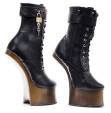 Plateau Stiefeletten Petplay Huf Pony Boots ohne Absatz Schwarz Gr.EU45/US14