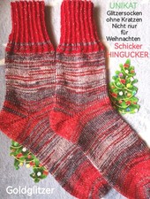Gr 39 40 Glitzersocken GOLD Stricksocken Handgestrickte Wollsocken X-mas UNIKAT 